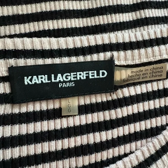 Karl Lagerfeld Striped Ribbed Knit Top | Size Large - Picture 6 of 7
